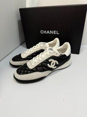 Women's Chanel Black and White Sneakers SZ 38